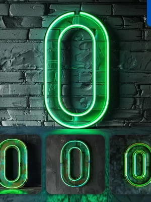 Midjourney Prompt 0 Number Green Led Neon Light Word Text