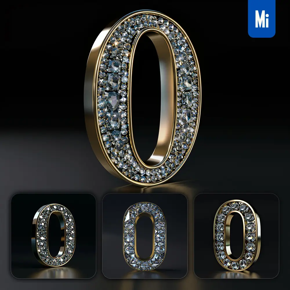 Midjourney Prompt 0 Number Word Text Type Diamond Gold 3d