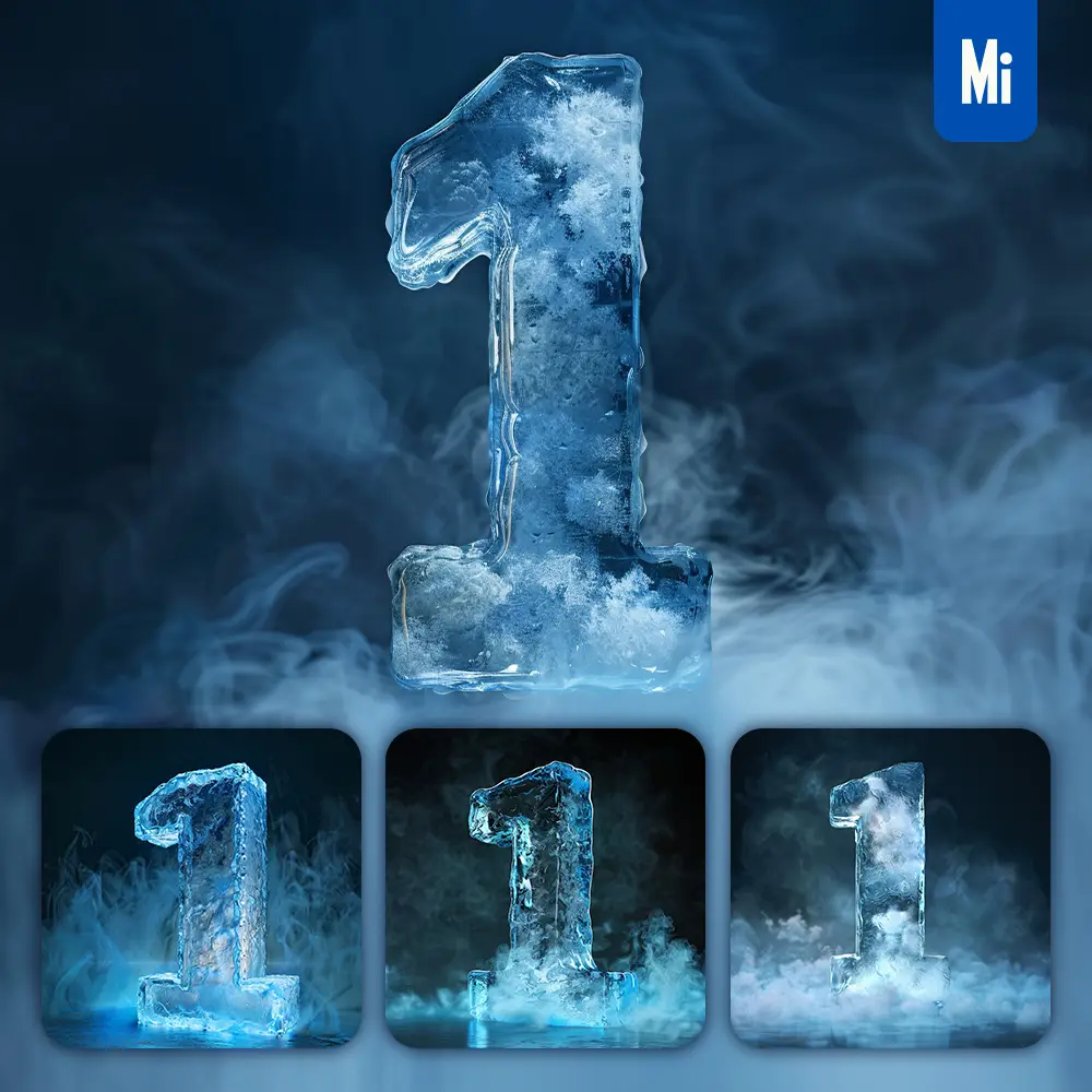midjourney prompt 1 number cold ice block text word freeze 3D