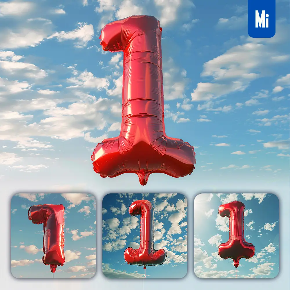 Midjourney Prompt 1 Number Red Balloon Sky Cloud 3d