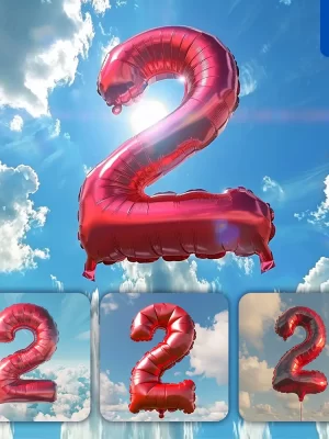 Midjourney Prompt 2 Number Red Balloon Sky Cloud 3d