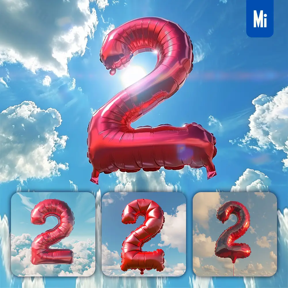 Midjourney Prompt 2 Number Red Balloon Sky Cloud 3d