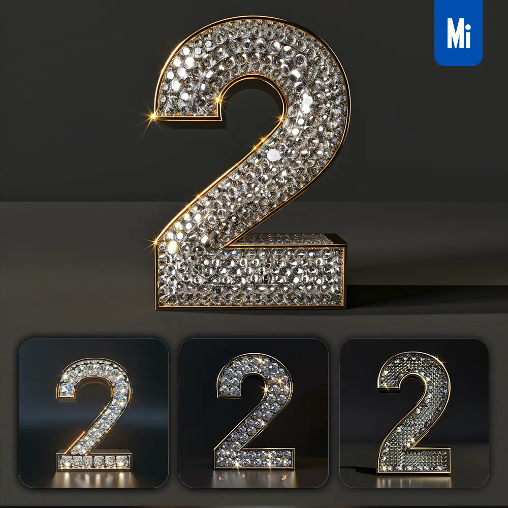 Midjourney Prompt 2 Number Word Text Type Diamond Gold 3d