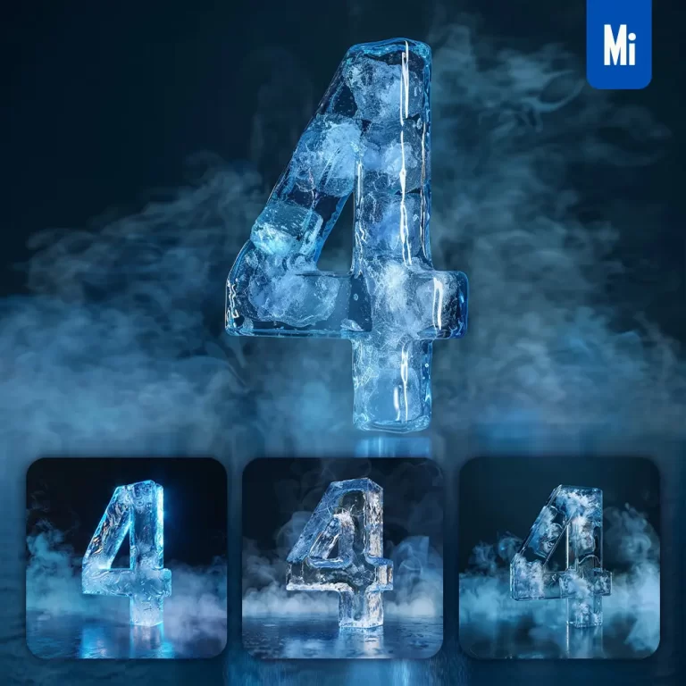 midjourney prompt 4 number cold ice block text word freeze 3D