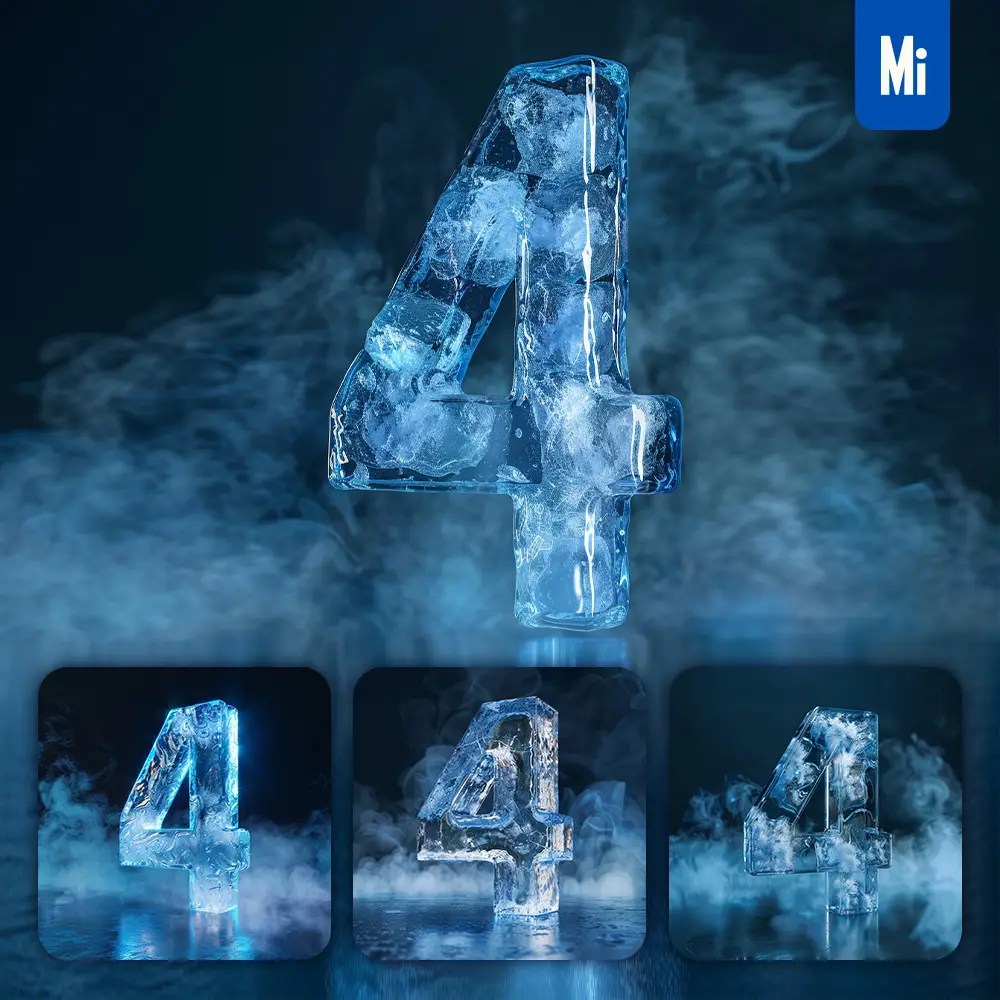 midjourney prompt 4 number cold ice block text word freeze 3D