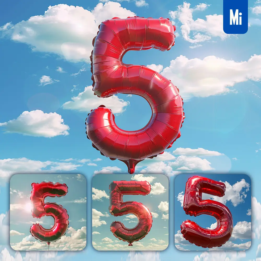Midjourney Prompt 5 Number Red Balloon Sky Cloud 3d
