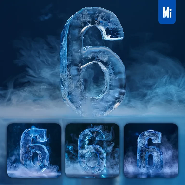 midjourney prompt 6 number cold ice block text word freeze 3D