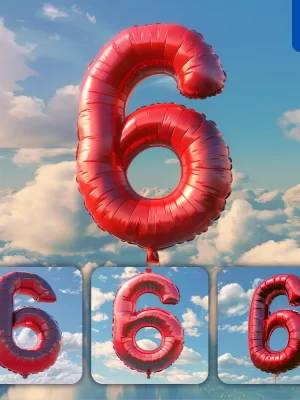 Midjourney Prompt 6 Number Red Balloon Sky Cloud 3d