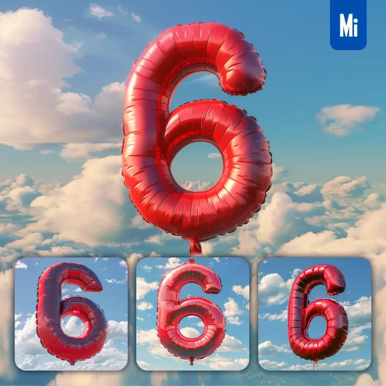 midjourney prompt 6 number red balloon sky cloud 3D