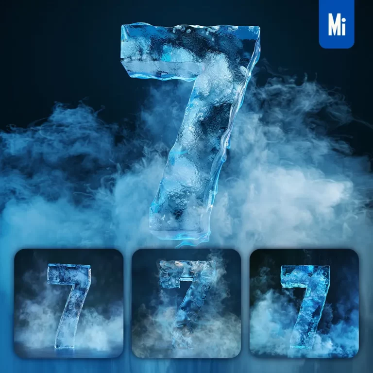 midjourney prompt 7 number cold ice block text word freeze 3D