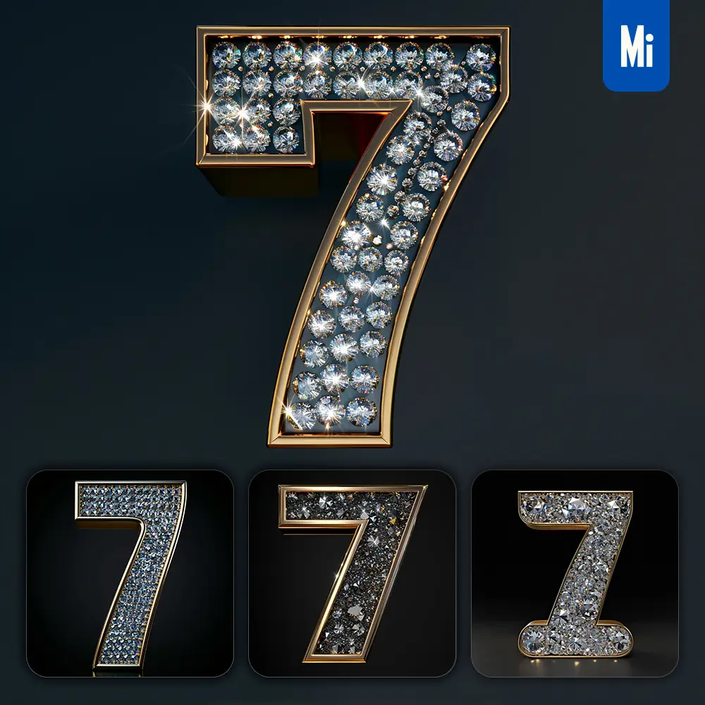 Midjourney Prompt 7 Number Word Text Type Diamond Gold 3d