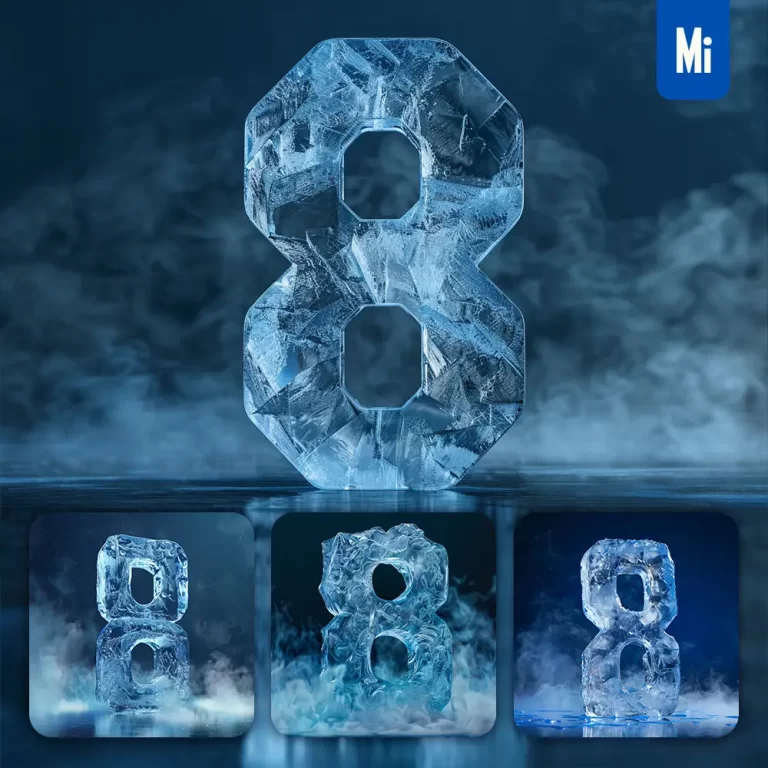 midjourney prompt 8 number cold ice block text word freeze 3D