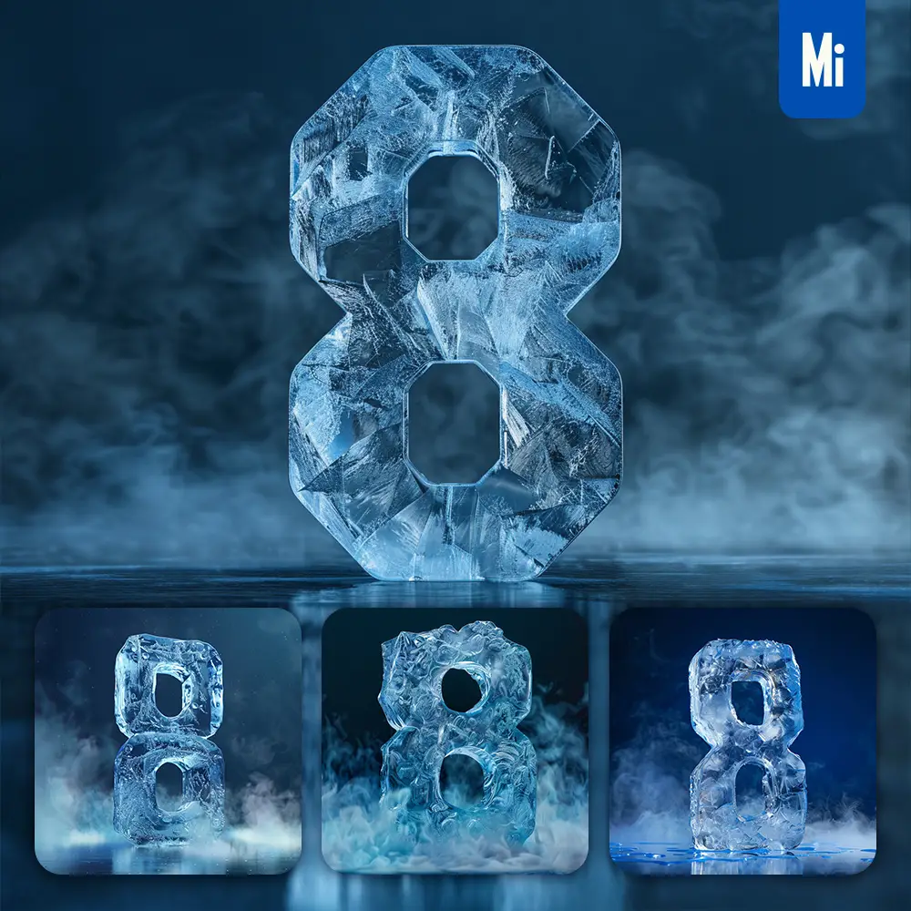 Midjourney Prompt 8 Number Cold Ice Block Text Word Freeze 3d