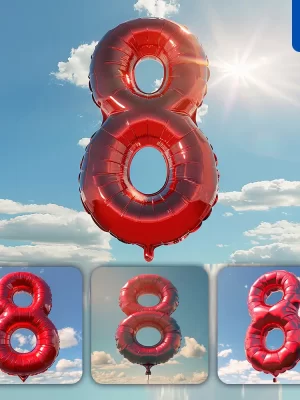 Midjourney Prompt 8 Number Red Balloon Sky Cloud 3d