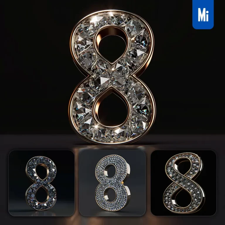 midjourney prompt 8 number word text type diamond gold 3D