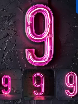 Midjourney Prompt 9 Number Pink Led Neon Light Word Text