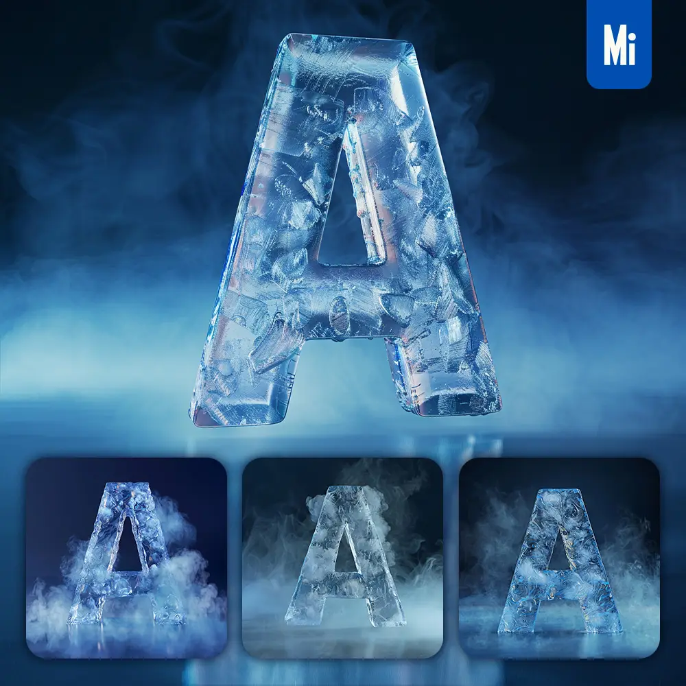 Midjourney Prompt A Letter Cold Ice Block Text Word Freeze 3d