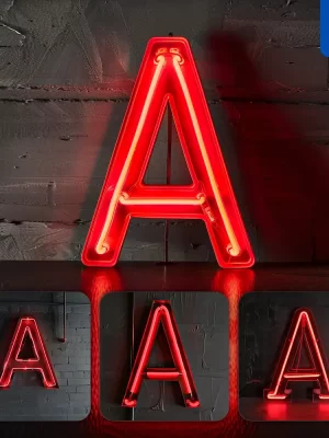 Midjourney Prompt A Letter Red Led Neon Light Word Text