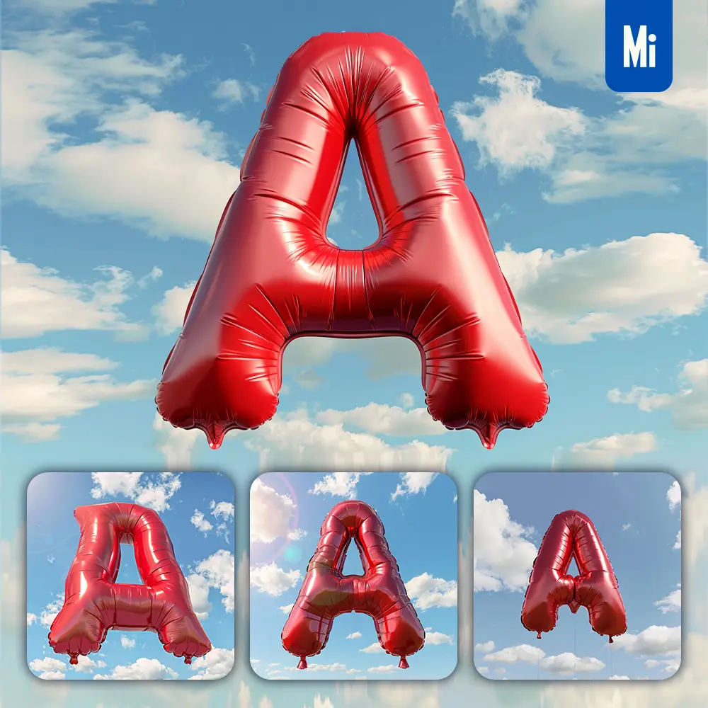 Midjourney Prompt A Letter Red Balloon Sky Cloud 3d