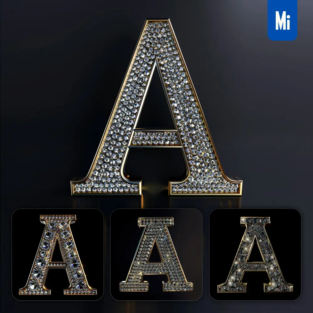 Midjourney Prompt A Letter Word Text Type Diamond Gold 3d