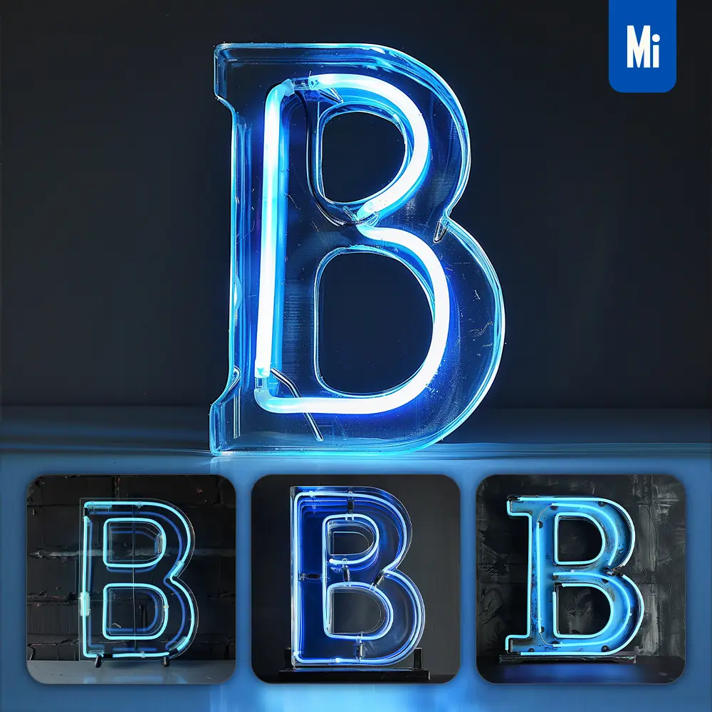Midjourney Prompt B Letter Blue Led Neon Light Word Text
