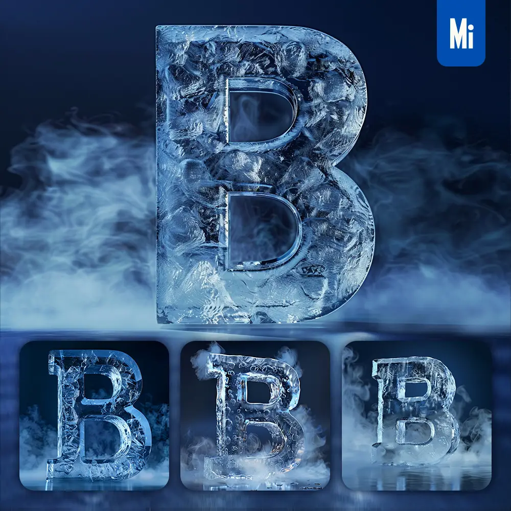 Midjourney Prompt B Letter Cold Ice Block Text Word Freeze 3d