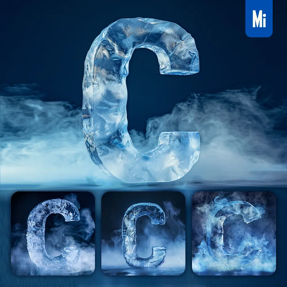 Midjourney Prompt C Letter Cold Ice Block Text Word Freeze 3d