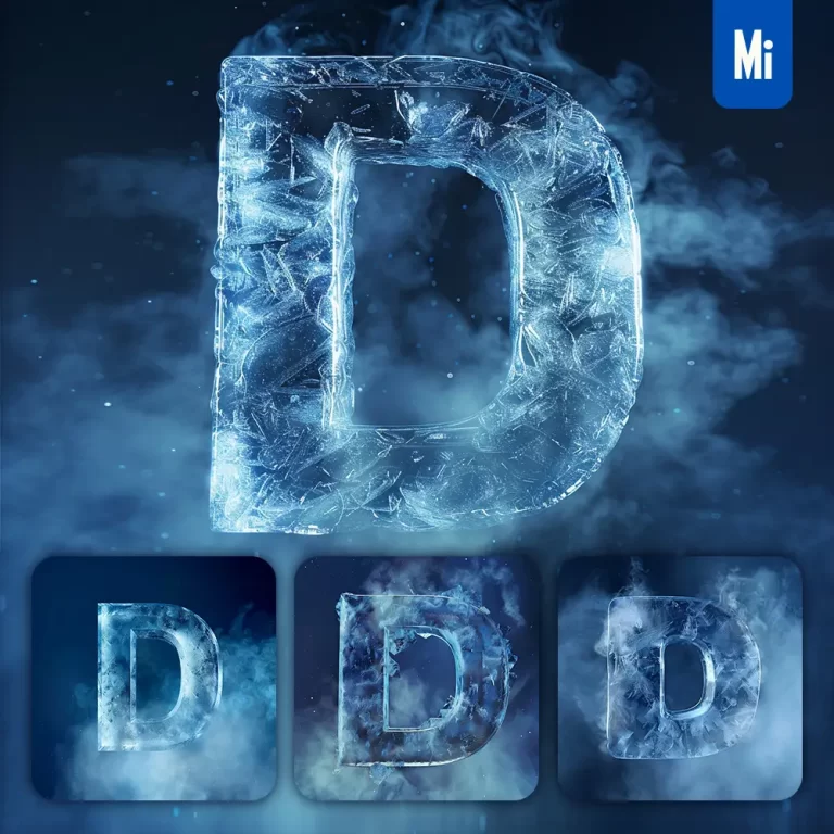 midjourney prompt D letter cold ice block text word freeze 3D