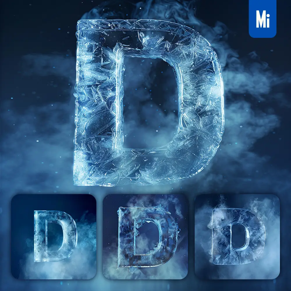 Midjourney Prompt D Letter Cold Ice Block Text Word Freeze 3d