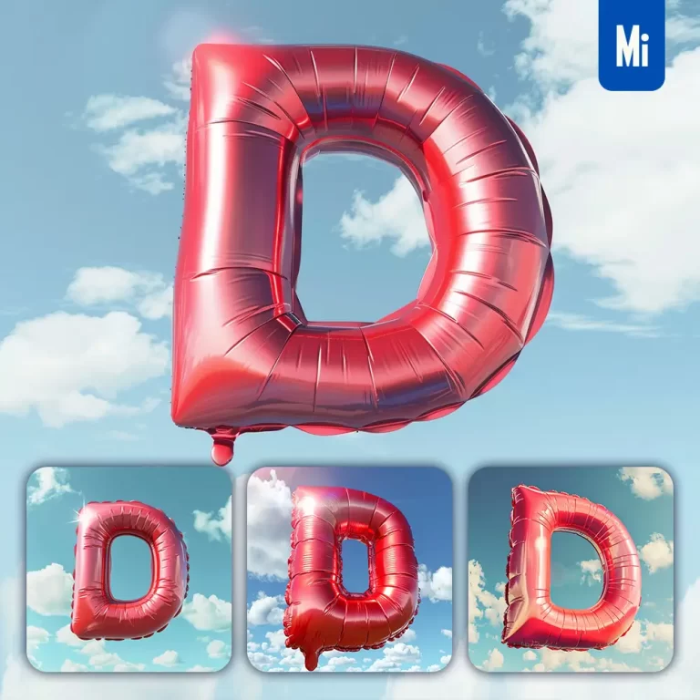 midjourney prompt D letter red balloon sky cloud 3D