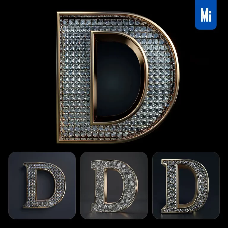 midjourney prompt D letter word text type diamond gold 3D