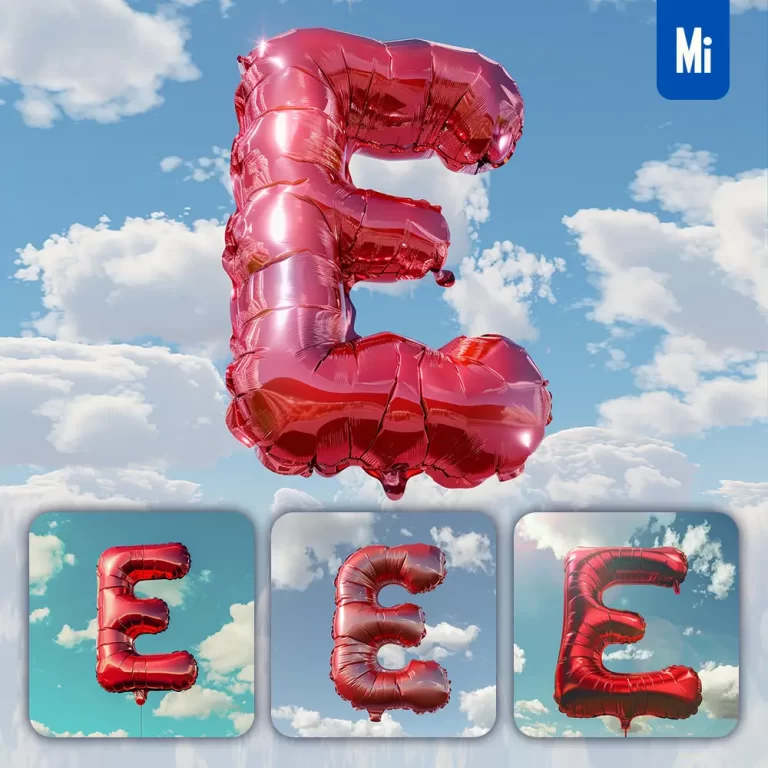 midjourney prompt E letter red balloon sky cloud 3D