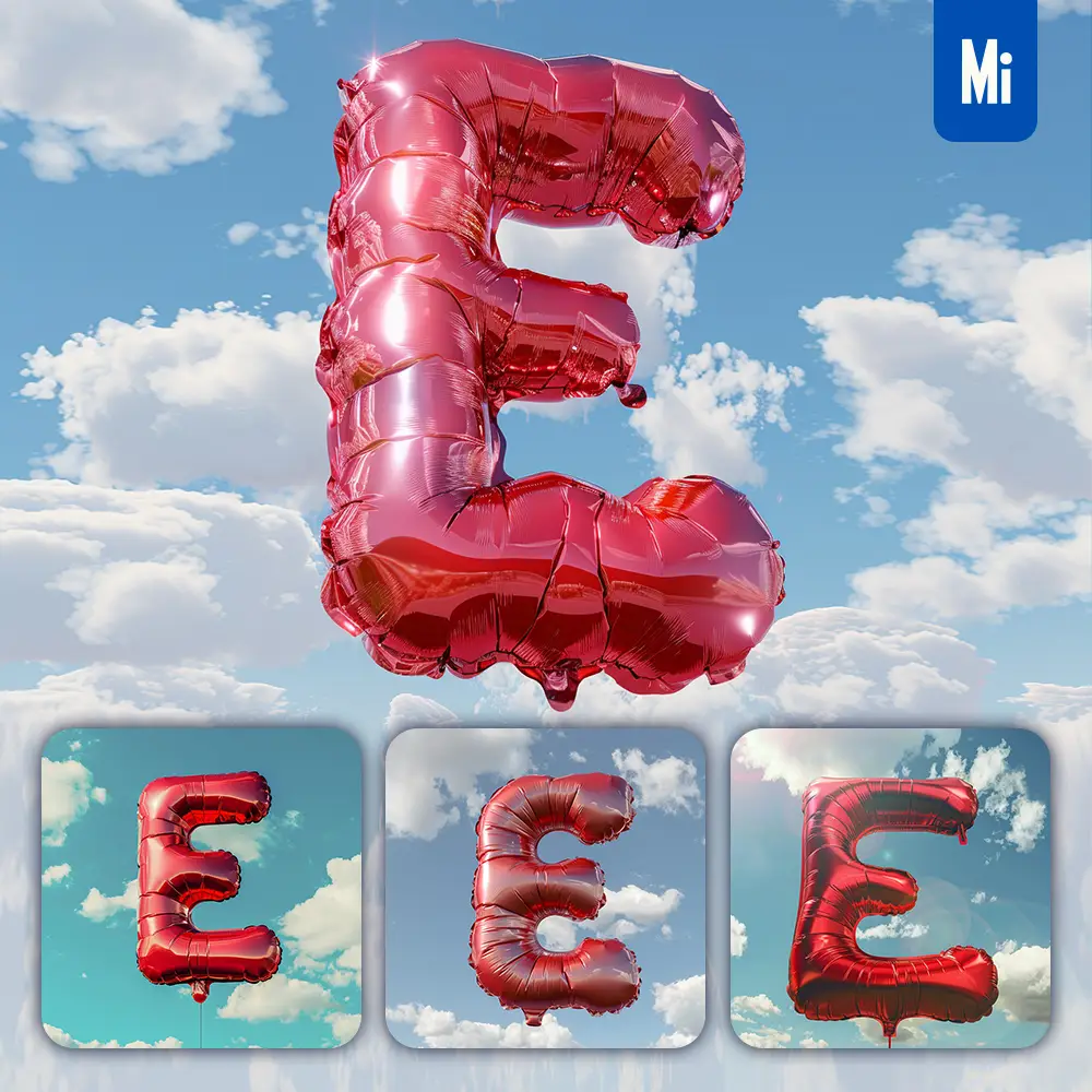 Midjourney Prompt E Letter Red Balloon Sky Cloud 3d