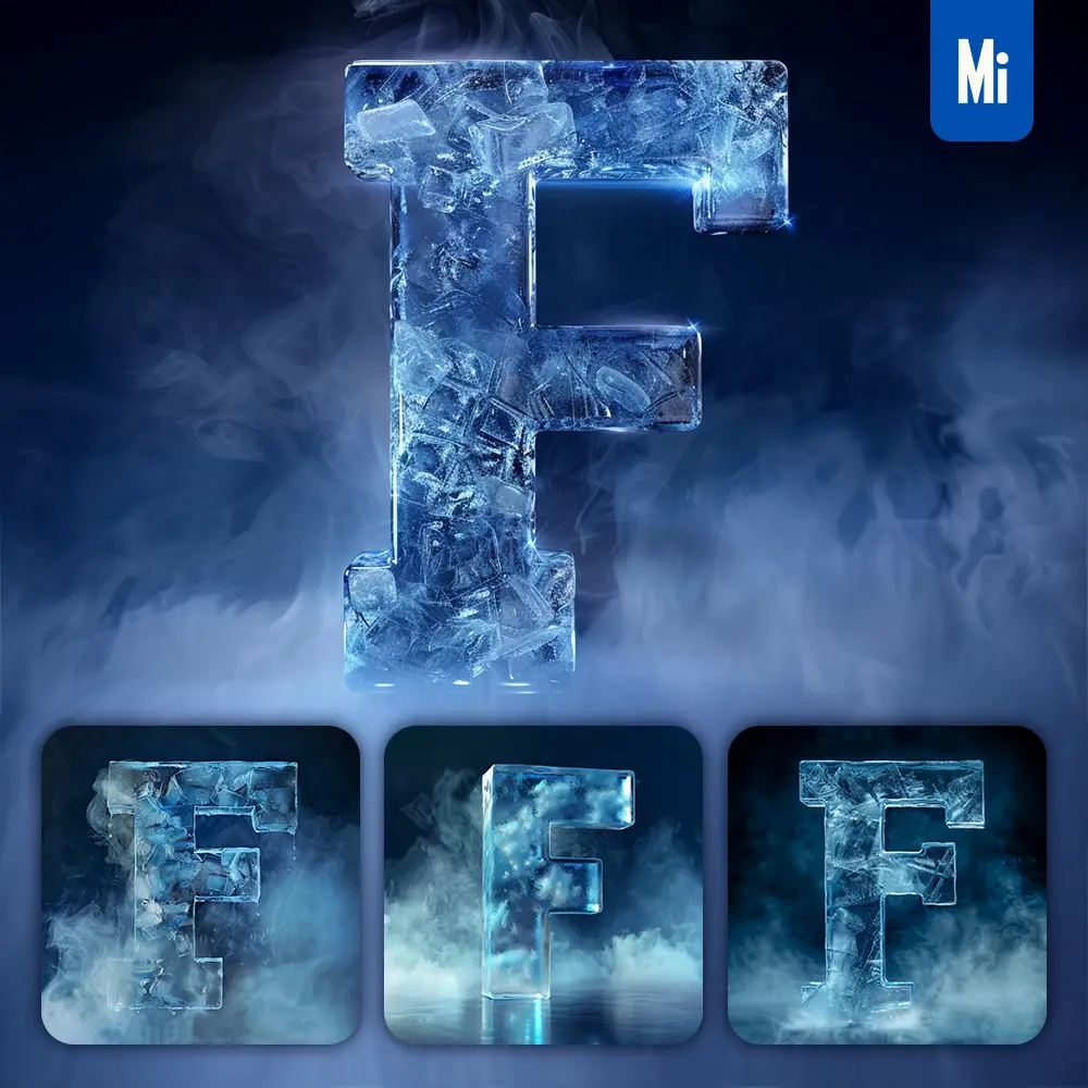 Midjourney Prompt F Letter Cold Ice Block Text Word Freeze 3d