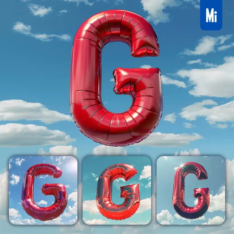 midjourney prompt G letter red balloon sky cloud 3D