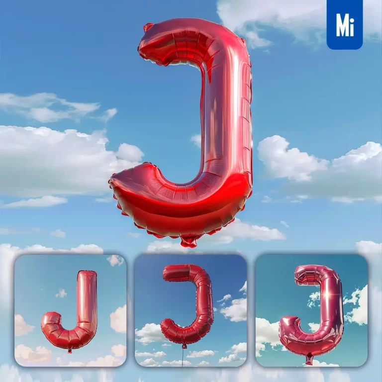 midjourney prompt J letter red balloon sky cloud 3D