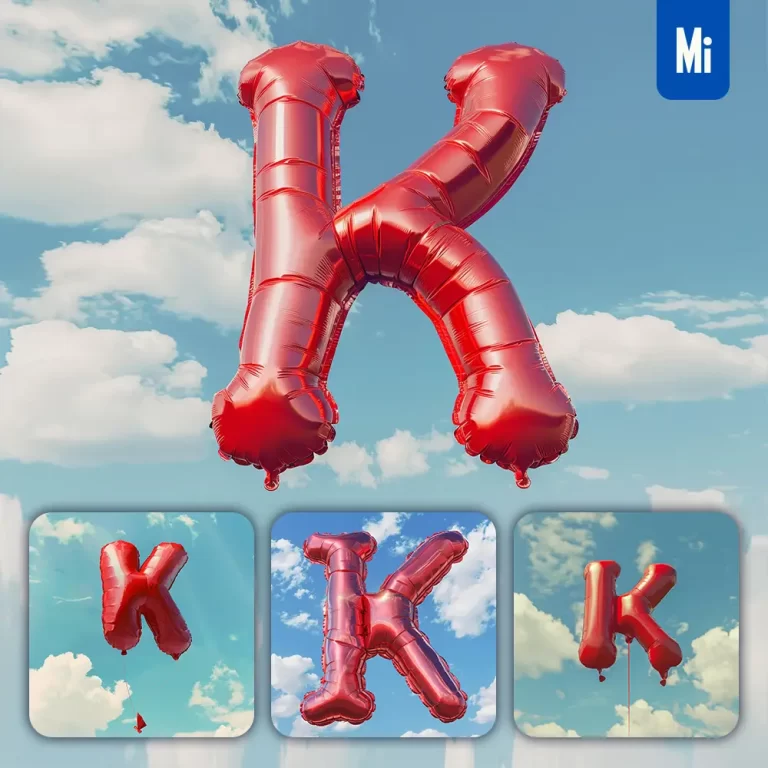 midjourney prompt K letter red balloon sky cloud 3D