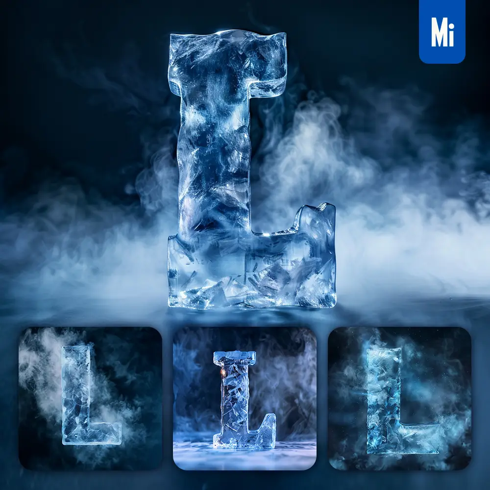 Midjourney Prompt L Letter Cold Ice Block Text Word Freeze 3d