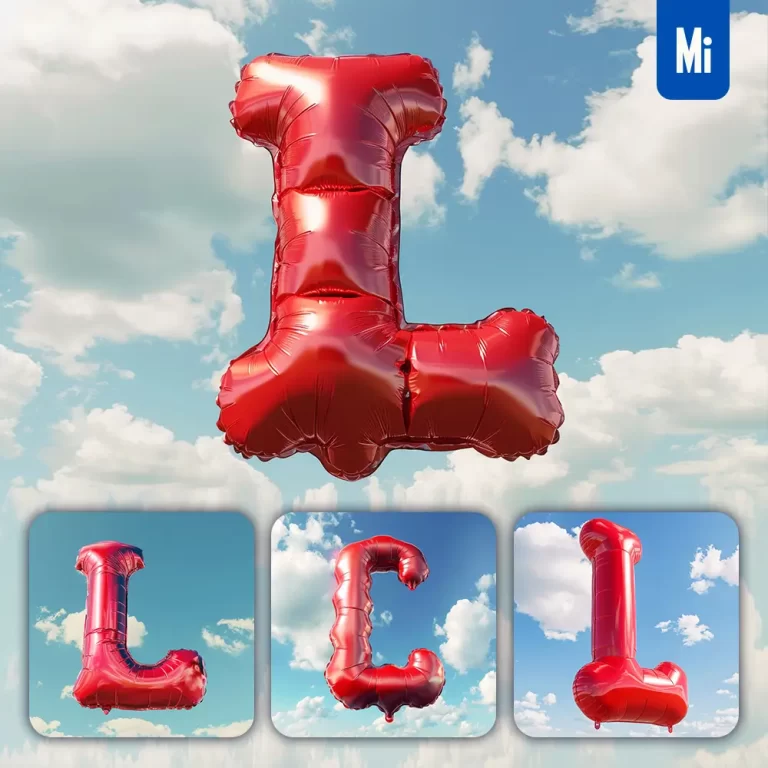 midjourney prompt L letter red balloon sky cloud 3D