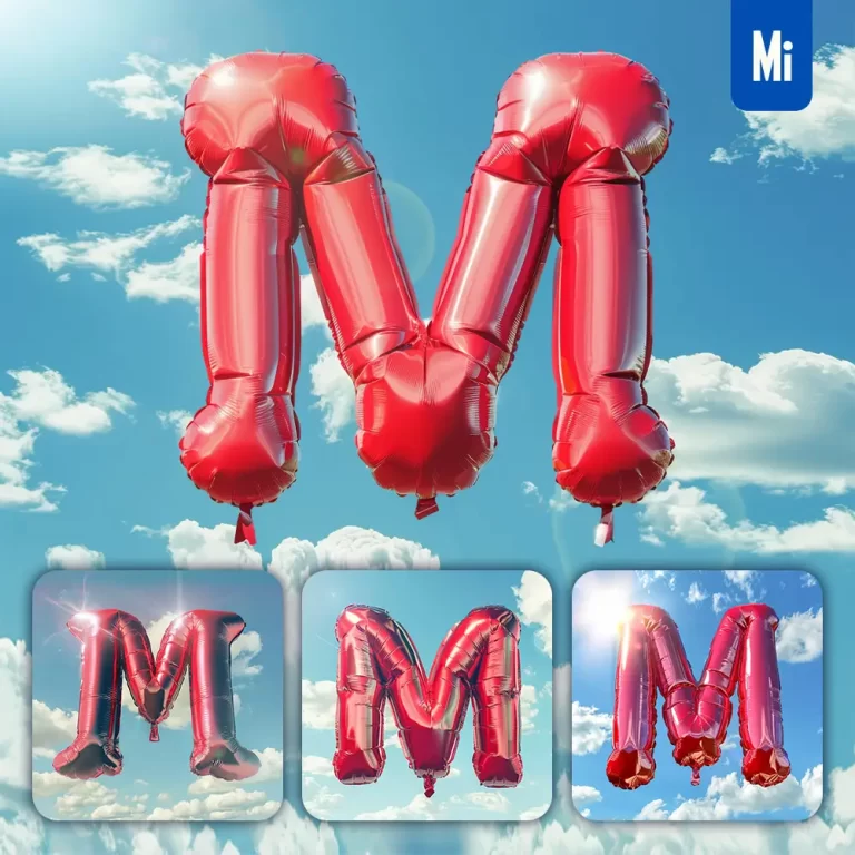 midjourney prompt M letter red balloon sky cloud 3D