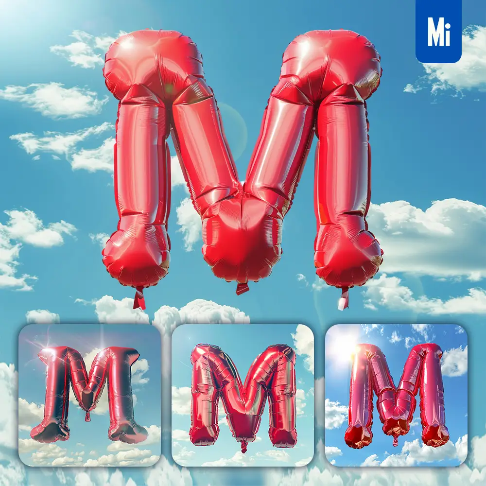 Midjourney Prompt M Letter Red Balloon Sky Cloud 3d