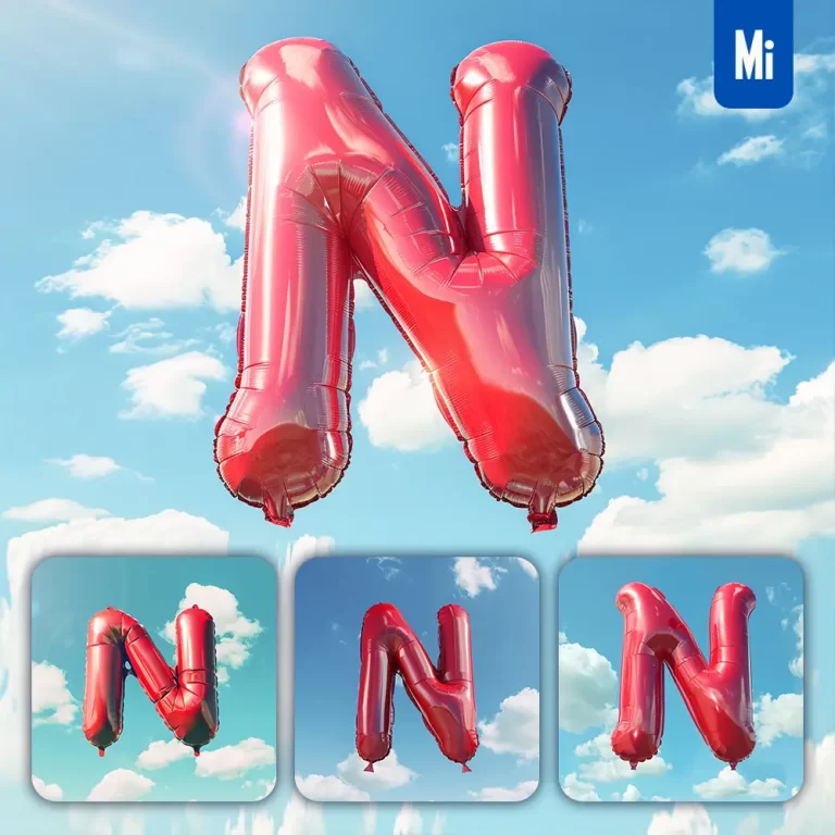 midjourney prompt N letter red balloon sky cloud 3D