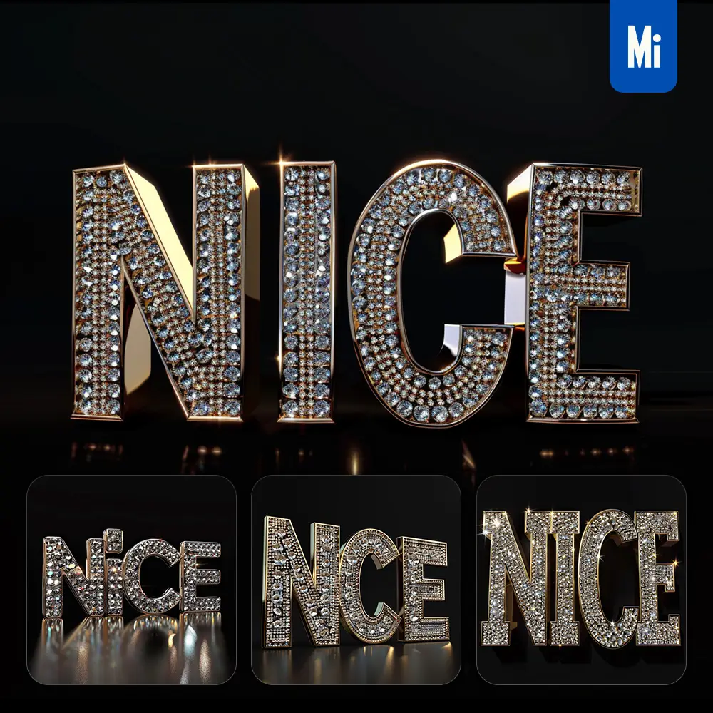 Midjourney Prompt Nice Word Text Type Diamond Gold 3d
