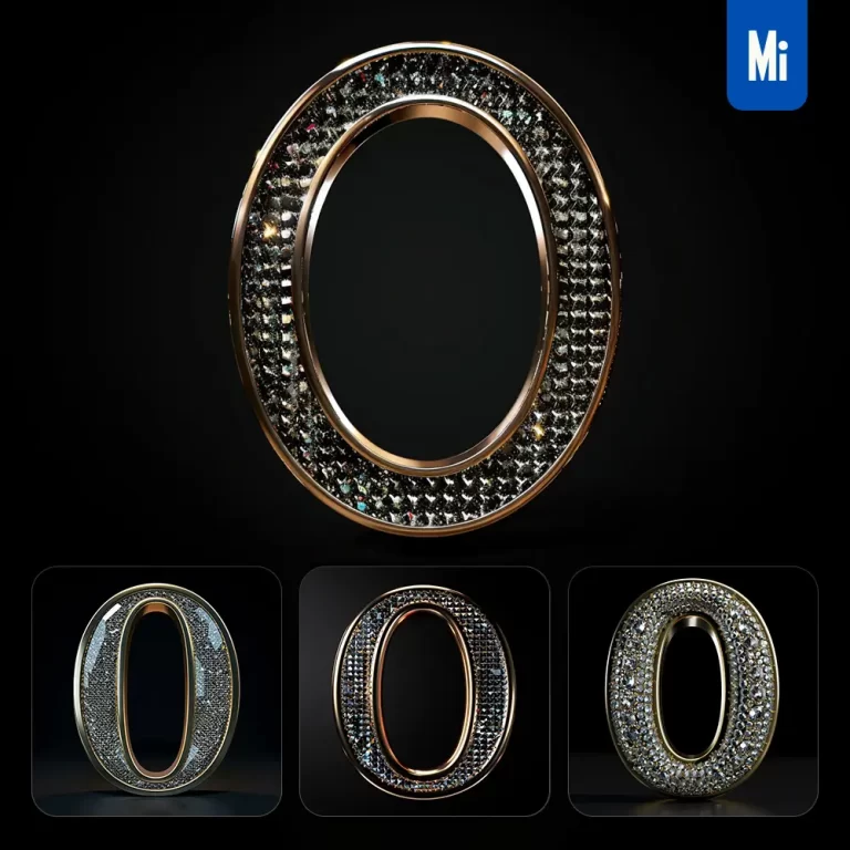 midjourney prompt O letter word text type diamond gold 3D