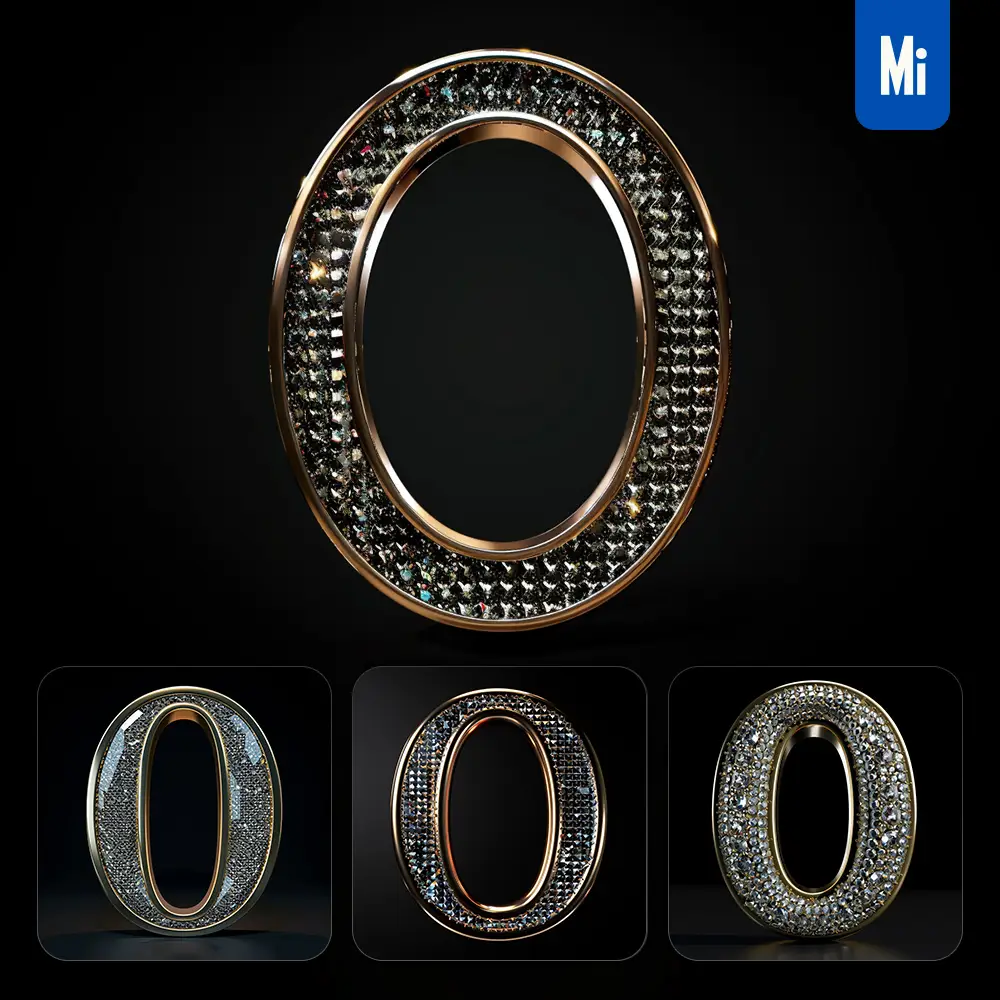 Midjourney Prompt O Letter Word Text Type Diamond Gold 3d
