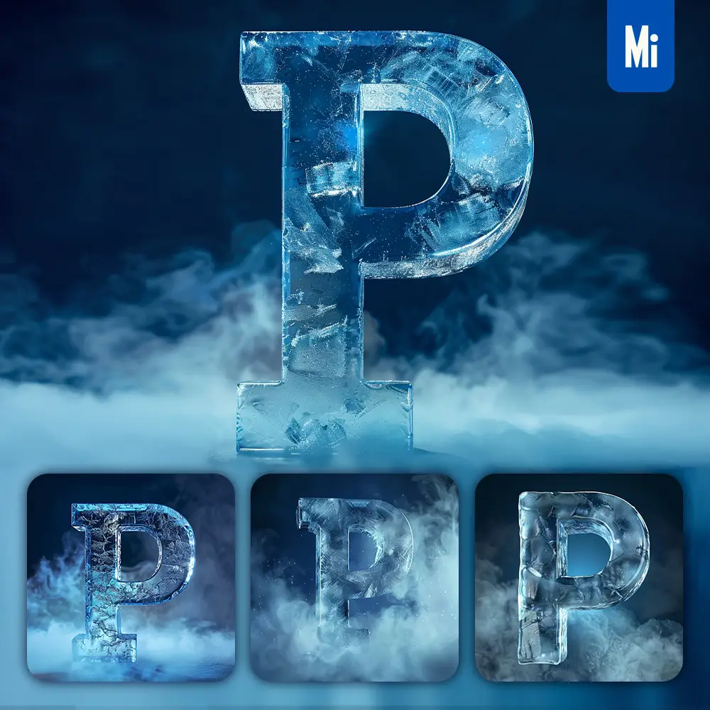 Midjourney Prompt P Letter Cold Ice Block Text Word Freeze 3d