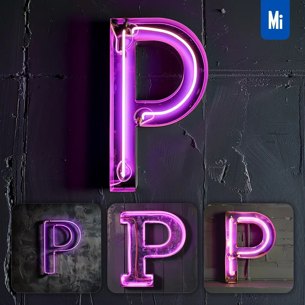 Midjourney Prompt P Letter Pink Led Neon Light Word Text
