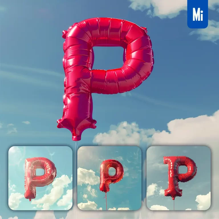 midjourney prompt P letter red balloon sky cloud 3D