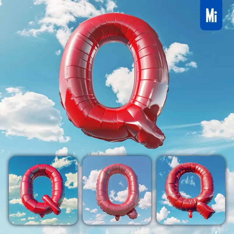 midjourney prompt Q letter red balloon sky cloud 3D