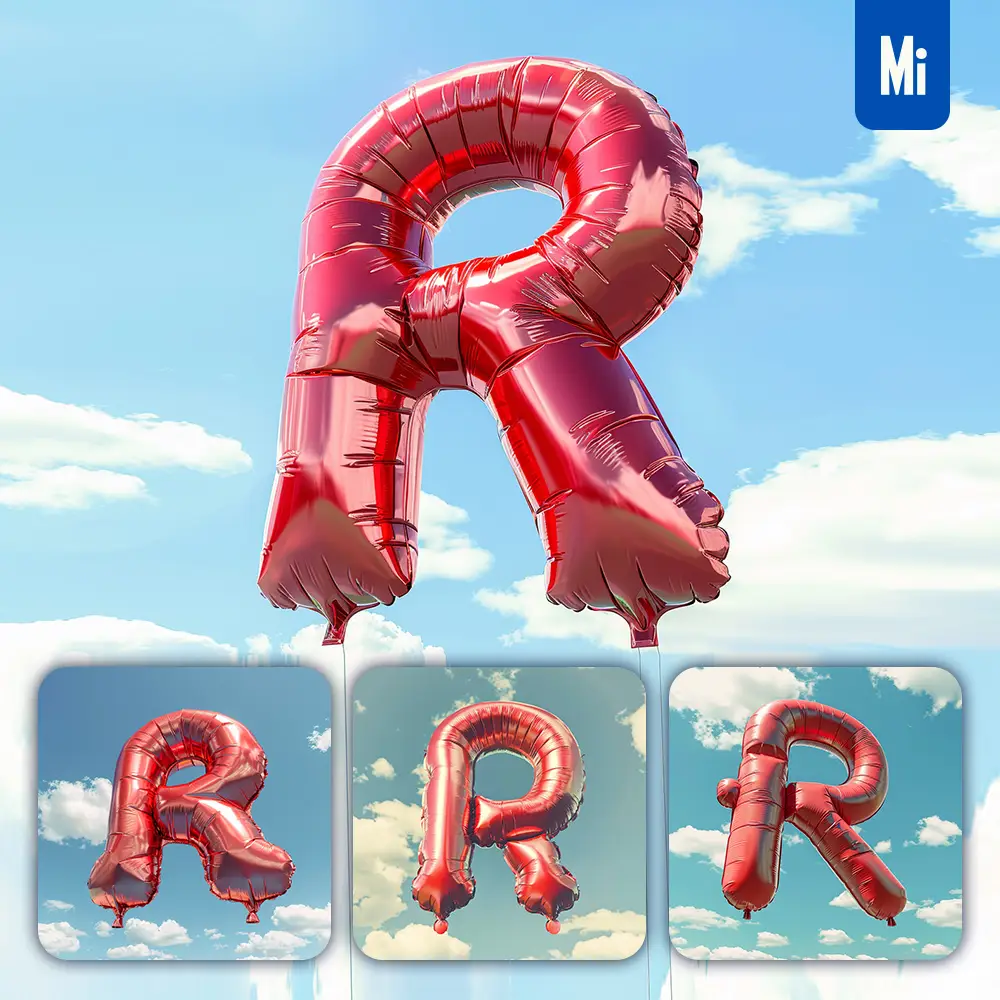midjourney prompt R letter red balloon sky cloud 3D